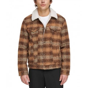 Varsity Two-Pocket Wool Blend/Faux Leather Jacket Brown Plaid BOM