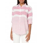 Petite Striped Oversize Linen Shirt Sport Pink/White