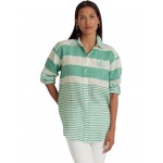 Petite Striped Oversize Linen Shirt Palm Leaf/White