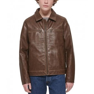 Faux Leather Jacket w/ Laydown Collar Saddle