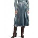 Petite Pleated Metallic Chiffon Skirt Highland Sea/Silver Foil