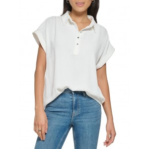 Short Sleeve w/ Shirring and Buttons Soft White