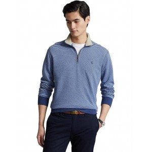Double-Knit Mock Neck Pullover Derby Blue Heather/Jamaica Heather