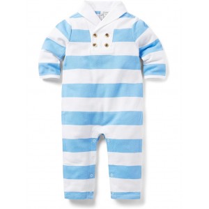 Stripe Shawl Collar One-Piece (Infant) Blue
