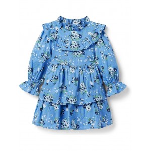 Floral Long Sleeve Dress (Toddler/Little Kids/Big Kids) Blue