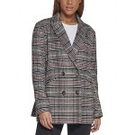 Double Breasted Blazer Jacket Plum Houndstooth