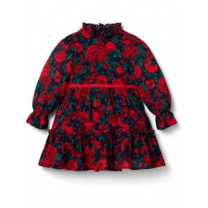 Rose Print Dress (Toddler/Little Kids/Big Kids) Blue