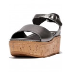 Eloise Cork-Wrap Leather Back-Strap Wedge Sandals Classic Pewter Mix