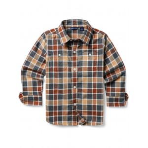 Brushed Plaid Button-Up Top (Toddler/Little Kid/Big Kid) Brown