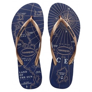 Slim Nautical Flip Flop Sandal Navy Blue/Rose Gold/White