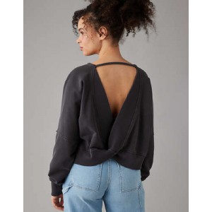 AE Long-Sleeve Cropped Twist-Back Sweatshirt