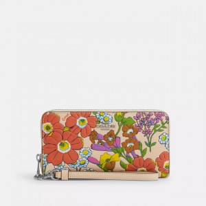 long zip around wallet with floral print
