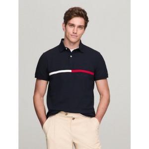 mens regular fit embroidered stripe logo polo