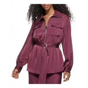 womens folded collar zip front belted