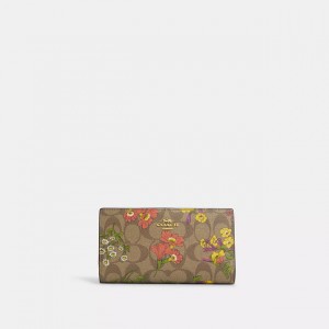 slim zip wallet in signature canvas with floral print