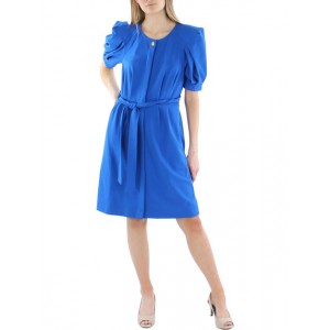 womens knit puff sleeves fit & flare dress