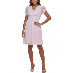 womens puff sleeve knee-length fit & flare dress