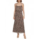 womens printed maxi fit & flare dress