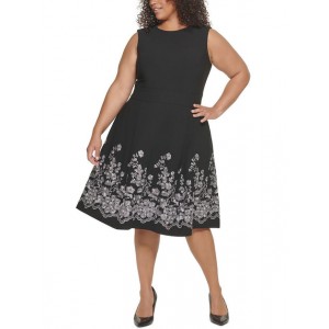 plus womens embroidered midi fit & flare dress