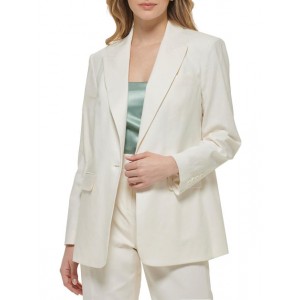 womens linen blend long sleeves one-button blazer