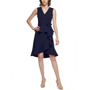 petites womens office career fit & flare dress