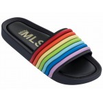 womens 3d rainbow beach slide in black