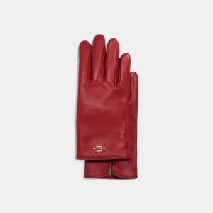 coach plaque leather tech gloves