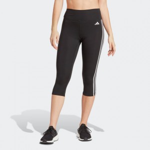 womens train essentials 3-stripes high-waisted 3/4 leggings
