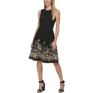 petites womens embroidered mini fit & flare dress