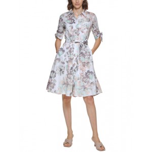 womens floral print knee-length shirtdress