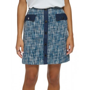 womens denim trim above knee mini skirt