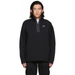 men solid black sportswear half-zip stand collar sweatshirt activewear