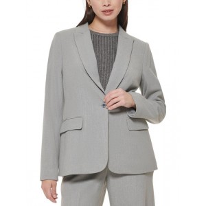 petites womens woven long sleeves one-button blazer