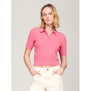 Short-Sleeve Cable Polo Sweater