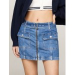 Denim Belted Zip A-Line Mini Skirt