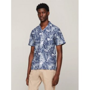 Regular Fit Tropical Print Linen Shirt