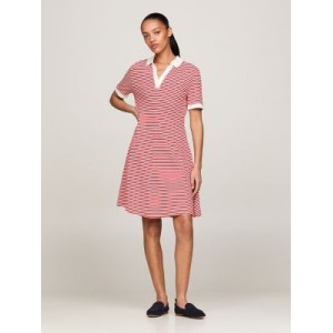 Open Placket Stripe Polo Dress