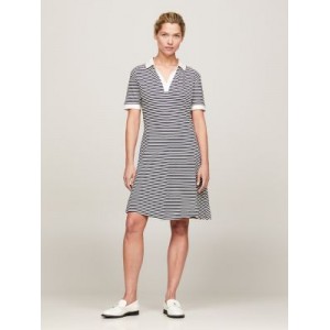 Open Placket Stripe Polo Dress