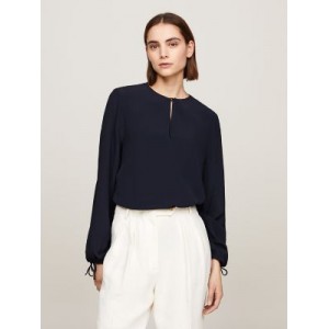 Relaxed Fit Keyhole Crepe Blouse