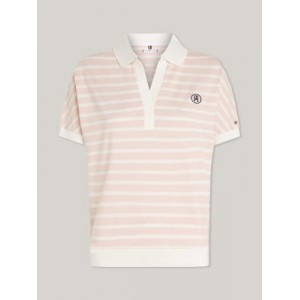 Relaxed Fit Stripe Open Placket Polo