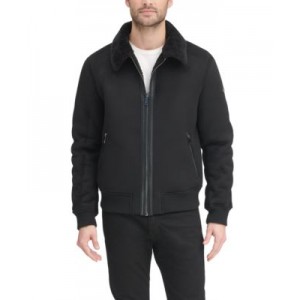 Mens Faux Shearling Bomber Jacket with Faux Fur Collar