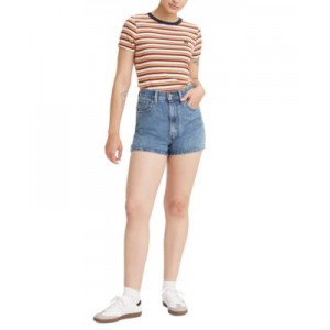 High-Waisted Distressed Cotton Mom Shorts
