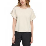 Womens Short-Roll-Sleeve French Terry Top