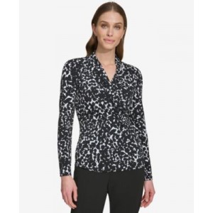 Womens Prints Side-Ruched Long-Sleeve Top