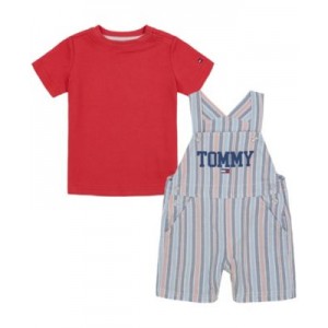 Baby Boys Short Sleeve Solid T-shirt and Oxford Stripe Shortalls Set