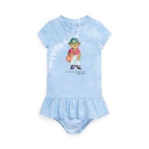 Baby Girls Tie-Dye Polo Bear Cotton Dress and Bloomer Set