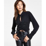 Womens V-Neck Long Sleeve Ruched Front Top