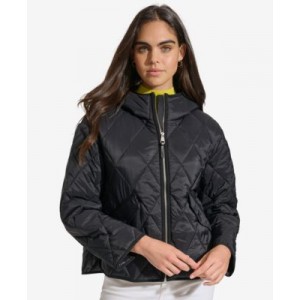 Womens Cropped Hooded Diamond Quilted Coat