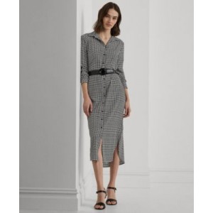 Womens Belted Houndstooth Shirtdress