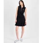 Womens Collared Pleated Sleeveless A-Line Dress